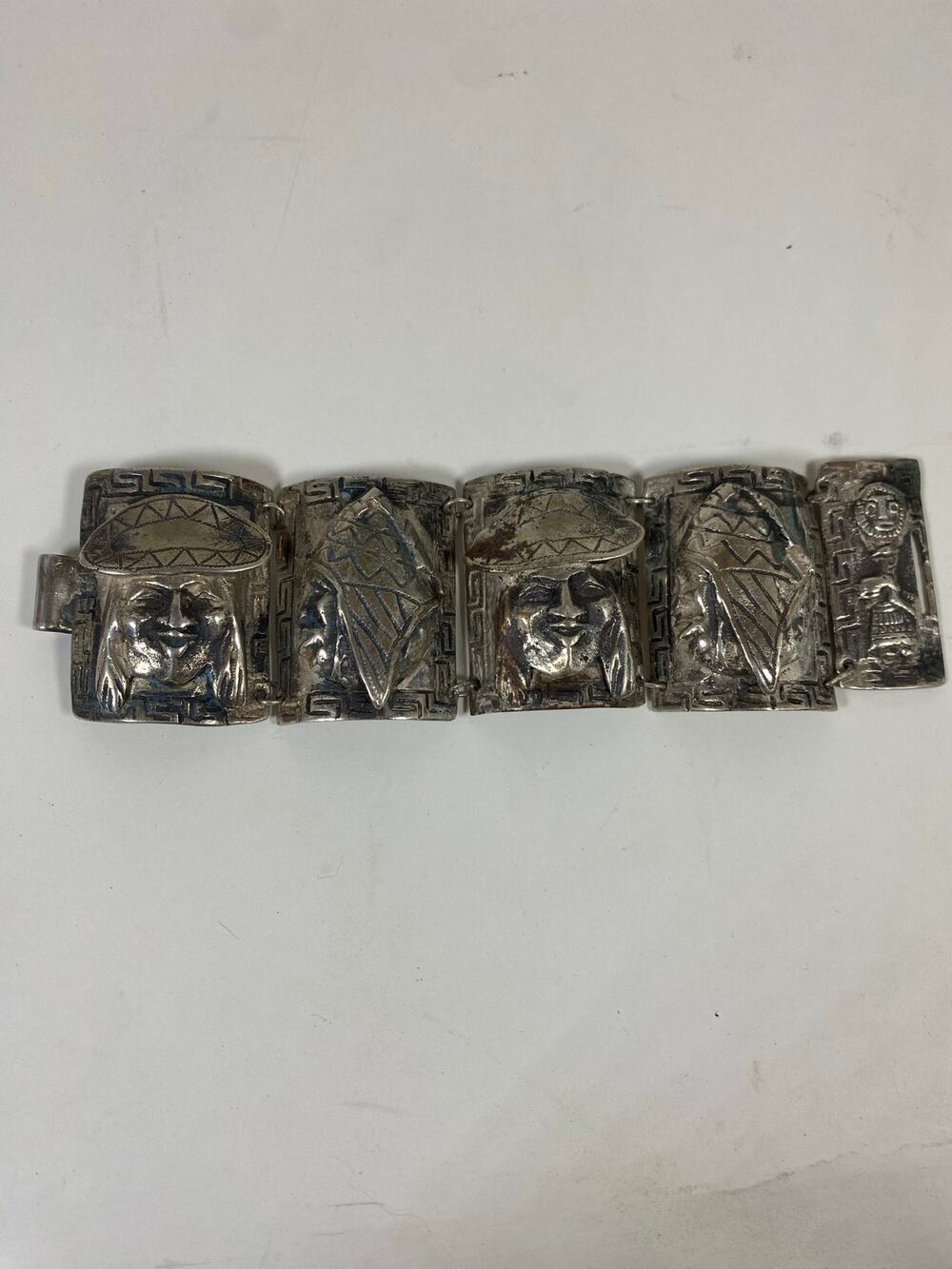 Peruvian Storyteller Panel Bracelet 900 Silver 5 OZ 142 Grams